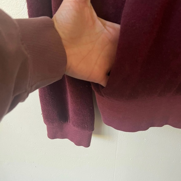 Vintage Velour Burgundy and Tan Track Jacket 1980’s 80’s Velour Sweatshirt - Picture 3 of 8